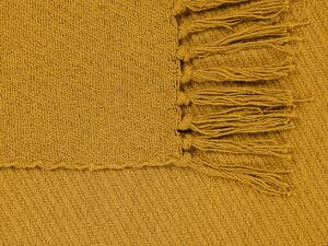 Coperta giallo senape in cotone e con frange fatta a mano 125 x 150 cm soggiorno camera da letto divano Beliani