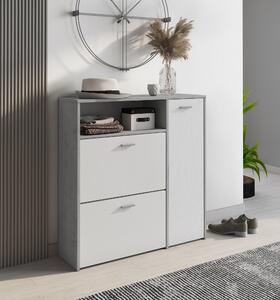 Mobile da Ingresso Grigio Cemento Bianco 04-mag Paia 3 Ripiani 91.5x26.6x94h cm, 3 Ante - Scultore