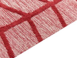Tappeto in cotone trapunto a mano con motivo geometrico rosso 160 x 230 cm camera da letto soggiorno Beliani