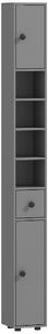Kleankin Mobile bagno a 4 ripiani con cassetto, pannello truciolare e design snello, 20x20x180 cm, Grigio | Aosom Italy