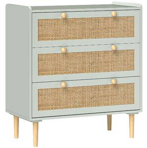 HOMCOM Cassettiera per camera da letto con 3 cassetti, frontali in rattan, cassettiera per corridoio e ingresso, MDF, Verde | Aosom Italy
