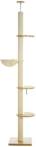 PawHut Tiragraffi a soffitto con protezione anti-ribaltamento, palo in corda di sisal e pannello truciolare, 40x40x250 cm, Crema e bianco | Aosom Italy