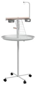 PawHut Posatoio libero per pappagalli con posatoio e 1 scala, 1 altalena e ciotole, 60x60x138 cm, Bianco e Naturale | Aosom Italy