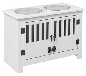 PawHut Stazione di alimentazione rialzata per cani grandi, 2 ciotole in acciaio inox, spazio di stoccaggio, 35,5x60x30 cm, Bianco | Aosom Italy