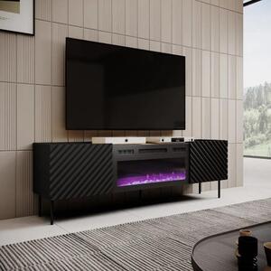 Cama Armadio RTV con camino elettrico ONDA 180x40x39-58 nero (in piedi o a parete), Nero, Truciolato, Nero, Truciolato, 1 ripiano/scaffale, Laminato