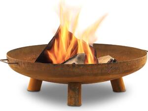 BBQ-Toro, ciotola per fuoco Ø 80 cm, effetto ruggine, focolare da esterno a tre gambe per giardino e terrazza