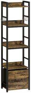 HOMCOM Libreria a 4 livelli, scaffale di stoccaggio stretto con cassetto, 8 ganci, , 39 x 26 x 136,5 cm, marrone rustico | Aosom Italy