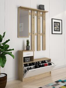 Mobile per ingresso sospeso con scarpiera bianco e rovere 100x190h cm - Garolfo