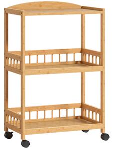 HOMCOM Carrello da cucina a rotelle con 3 ripiani, carrello di servizio con spazio di stoccaggio scaffale da cucina su ruote, per cucina bagno ufficio legno naturale | Aosom Italy