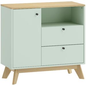 HOMCOM Buffet soggiorno, mobile contenitore con porta, 2 cassetti, vano aperto e mensola regolabile, verde chiaro e rovere | Aosom Italy
