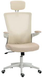 HOMCOM Sedia da ufficio ergonomica, poltrona da ufficio, braccioli sollevabili, supporto lombare, poggiatesta, 60x63x120cm, beige | Aosom Italy