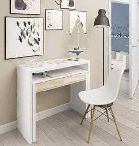 Scrivania salvaspazio bianca e rovere 98x36cm con 2 cassetti - Andriy