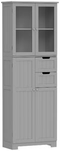 HOMCOM Mobile da bagno alto, mobile contenitore con 4 ante di cui 2 vetrate, 2 cassetti e ripiani regolabili, bianco | Aosom Italy