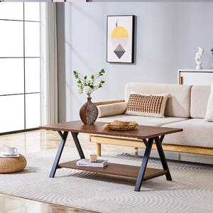 Tavolino MODFU con ripiano contenitore, tavolino da soggiorno con piano di 2 cm, tavolino ausiliario con 2 ripiani, dimensioni 110x57x44,5 cm, noce