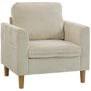 HOMCOM Poltrona da salotto in velluto a coste, poltrona 1 posto imbottita con seduta ampia e cuscino a molle, 83x74x87cm, beige | Aosom Italy