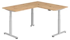 Scrivania angolare bümö regolabile elettricamente in altezza, forma a L - Struttura: argento, decorazione: rovere nodoso, dimensioni: scrivania angolare 160 x 200 cm