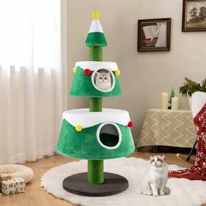 GOPLUS tiragraffi natalizio, albero di Natale a torre per gatti con 2 grotte, tiragraffi in sisal e cuscini rimovibili, albero per gatti grandi e piccoli