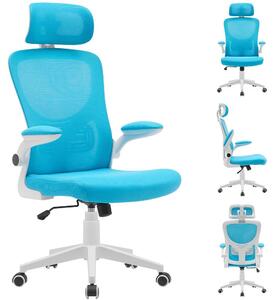 Sedia da ufficio ergonomica, traspirante, con altezza regolabile da 116 a 126 cm, colore azzurro chiaro