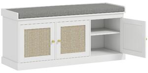 HOMCOM Panca portascarpe ingresso 9 paia, panca contenitore, 3 ante in rattan, cuscino e ripiano regolabile, 105x35x47cm, bianco | Aosom Italy