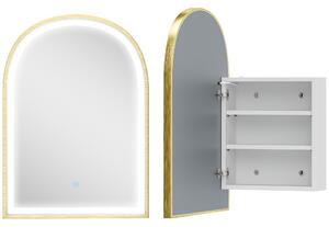 HOMCOM Armadio da parete bagno con specchio e illuminazione LED, porta ad arco, antiappannamento, 50x14,5x70cm, oro | Aosom Italy