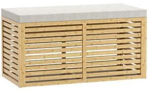 HOMCOM Panca contenitore imbottita in tessuto effetto lino, coperchio e struttura in bambù, grigio e naturale | Aosom Italy