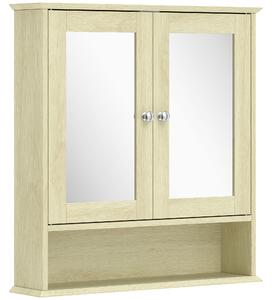Kleankin Armadietto da parete per bagno con specchio, 56 x 13 x 58 cm, mobile bagno con ante a specchio doppie Legno Naturale | Aosom Italy