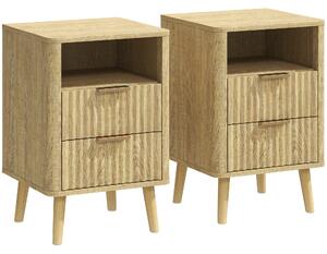HOMCOM Set da 2 comodini, comodini con 2 cassetti e vano aperto, angoli arrotondati, 40 x 40 x 61 cm, rovere | Aosom Italy