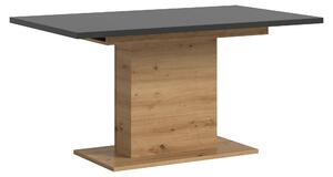 Tavolo da pranzo Motion con base a colonna 90x150/190cm con 1 inserto grigio, decoro rovere