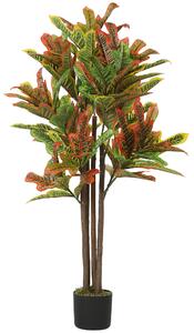 HOMCOM Pianta Artificiale di Croton Multicolore in PEVA e Legno con Vaso Contenitore in PP e Cemento, 55x55x120 cm | Aosom Italy