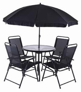 Set da balcone Practixx da 6 pezzi con ombrellone PX-BS1 | 4 sedie pieghevoli, ombrellone inclinabile, tavolo in vetro | Set da giardino, set da bistrot, set da balcone, set da campeggio, nero