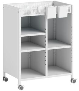 HOMCOM Libreria su rotelle, 4 livelli, ripiani regolabili & cestini appendibili per ufficio domestico e soggiorno, Bianco | Aosom Italy
