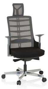 Sedia girevole da ufficio con schienale flessibile, rivestita in tessuto nero/grigio, dal design ergonomico