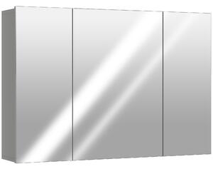 Kleankin Armadio da parete per bagno con 3 ante specchio e ripiani regolabili in MDF Grigio dim. 90L x 15l x 60H cm | Aosom Italy