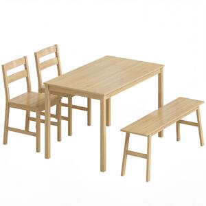 HOMCOM Set da pranzo in bambù, tavolo con 2 sedie e panca per 4 persone, legno naturale | Aosom Italy