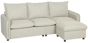 HOMCOM Divano 3 posti con pouf contenitore, divano angolare modulabile 212 cm, cuscini a molle, tessuto in lino, crema | Aosom Italy