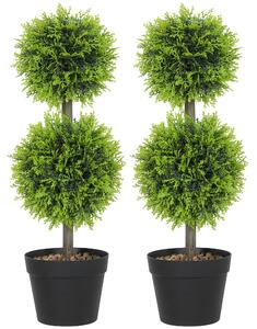 HOMCOM Set da 2 piante artificiali decorative, sfere di bosso artificiale 60 cm con vaso, plastica, verde | Aosom Italy