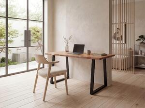 FineBuy Scrivania da 200 cm in legno massello di acacia e metallo, scrivania per computer con bordo naturale, scrivania per l'ufficio a casa, gambe trapezoidali in legno massello nero, tavolo in legno, tavolo per laptop