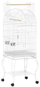 PawHut Gabbia per Uccelli con Ruote e Ripiano 51x51x153 cm con Parte Superiore Ribaltabile Ciotole e Vassoio Estraibile Bianco | Aosom Italy