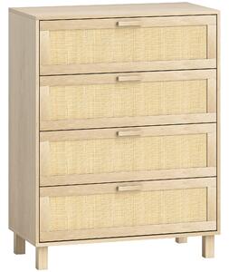 HOMCOM Cassettiera 4 cassetti cannage in rattan dim. 80L x 40l x 103H cm MDF Effetto Legno Chiaro | Aosom Italy
