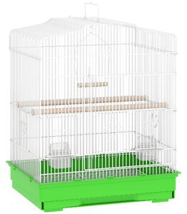 PawHut Gabbia per Uccelli Voliera in Acciaio con 2 Mangiatoie 2 Posatoi Altalena e Vassoio Estraibile Maniglia 46,5x36x59 cm Verde | Aosom Italy