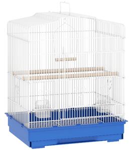 PawHut Gabbia per Uccelli Voliera in Acciaio con 2 Mangiatoie 2 Posatoi Altalena e Vassoio Estraibile Maniglia 46,5x36x59 cm Blu | Aosom Italy