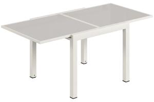 Tavolo Estensibile da Giardino 180x90x75 cm Piano in Vetro Temperato in Alluminio Bianco Crema