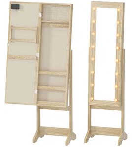 HOMCOM Specchio Portagioie con Luci LED Armadio per Gioielli Armadio Portagioie da Terra con Specchio Intero Angolo Regolabile Legno Naturale | Aosom Italy