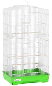 PawHut Gabbia per Uccelli Voliera in Metallo con 4 Mangiatoie 3 Posatoi Altalena e Vassoio Estraibile Maniglia 46,5x35,5x92 cm Verde | Aosom Italy