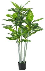 HOMCOM Pianta artificiale Calathea altezza 150 cm vaso in cemento 53 foglie - interno | Aosom Italy