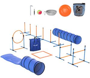 PawHut Agility Set per cani 11 pezzi Attrezzatura Agility per cani con 2 tunnel Altezza regolabile Cerchio da salto & Ostacoli Pali slalom | Aosom Italy