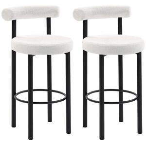 HOMCOM Set di 2 sgabelli da bar, sedie da bar in tessuto bouclé con schienale curvo, poggiapiedi, 50x52,5x98cm, crema | Aosom Italy