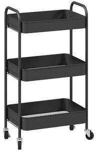 HOMCOM Carrello multifunzione, carrello su ruote, carrello cucina, 3 ripiani, 4 ruote, 45 cm x 30,6 cm x 79 cm, nero | Aosom Italy