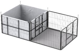 PawHut Box maternità per cuccioli, recinto per cuccioli con 7 pannelli, 2 sezioni, tappetino lavabile, 203x102x60cm Nero | Aosom Italy