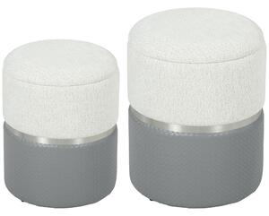 HOMCOM Set di 2 Pouf Contenitore Rivestiti in Ciniglia e PU Seduta Imbottita per Corridoio Camera Grigio e Crema | Aosom Italy